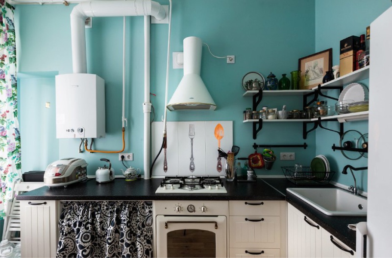 Kitchen interior with gas stove in country style