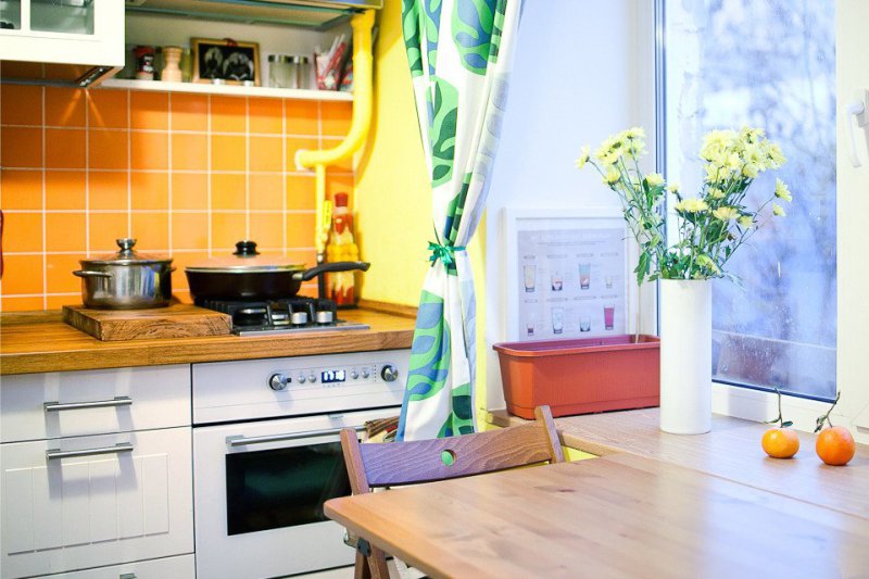 Kitchen with gas stove in Khrushchev