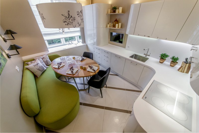 U-shaped kitchen area of ​​12.8 square meters. m