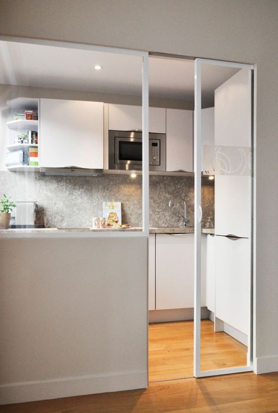 Sliding glass door in a small kitchen