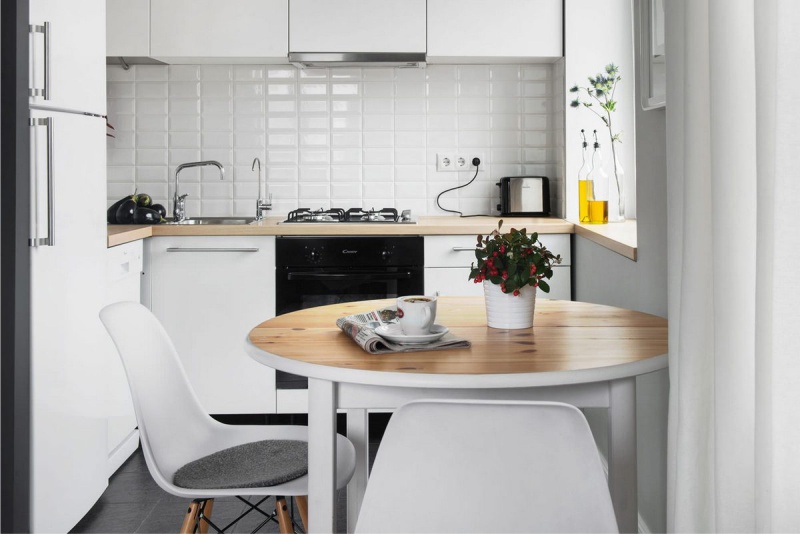 Gray kitchen 5.8 square meters. m in scandinavian style