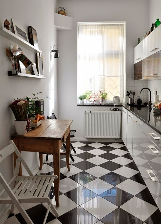 Black and white kitchen floor