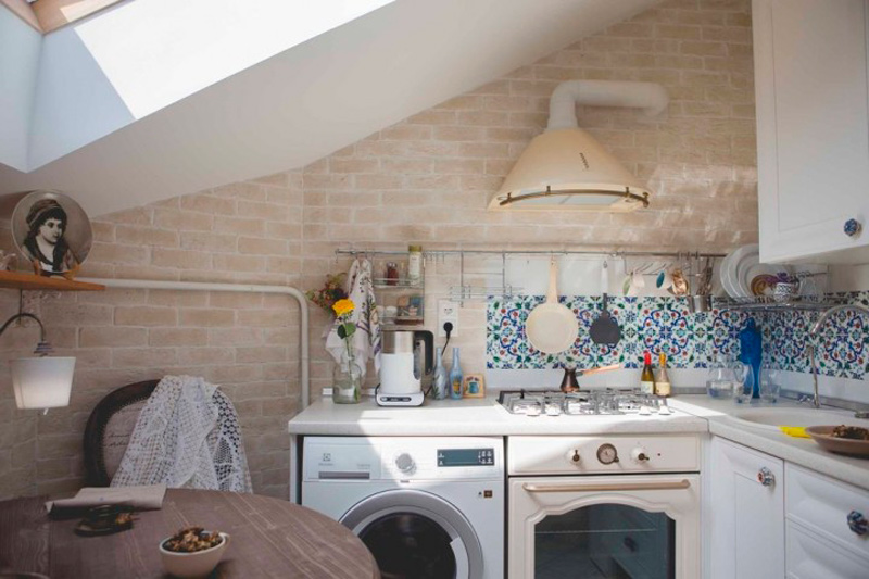 Kitchen interior with washing machine