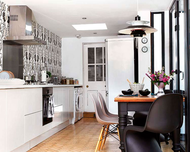 Black and white kitchen lighting