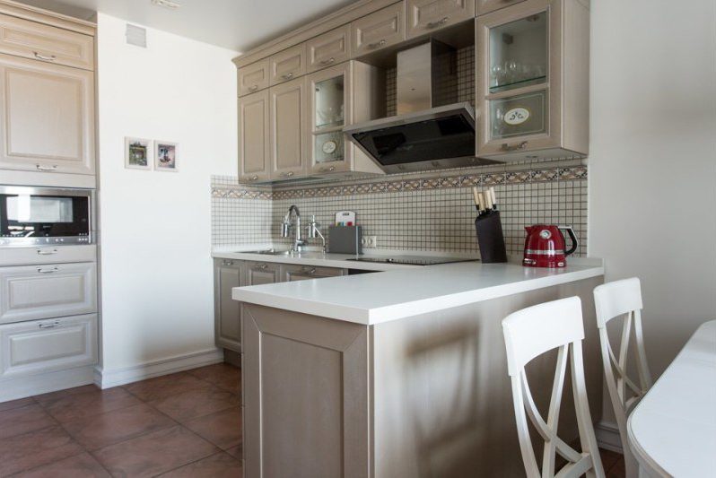 Spacious kitchen with tiled floor