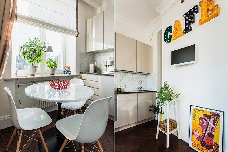 Modern kitchen with roman blinds