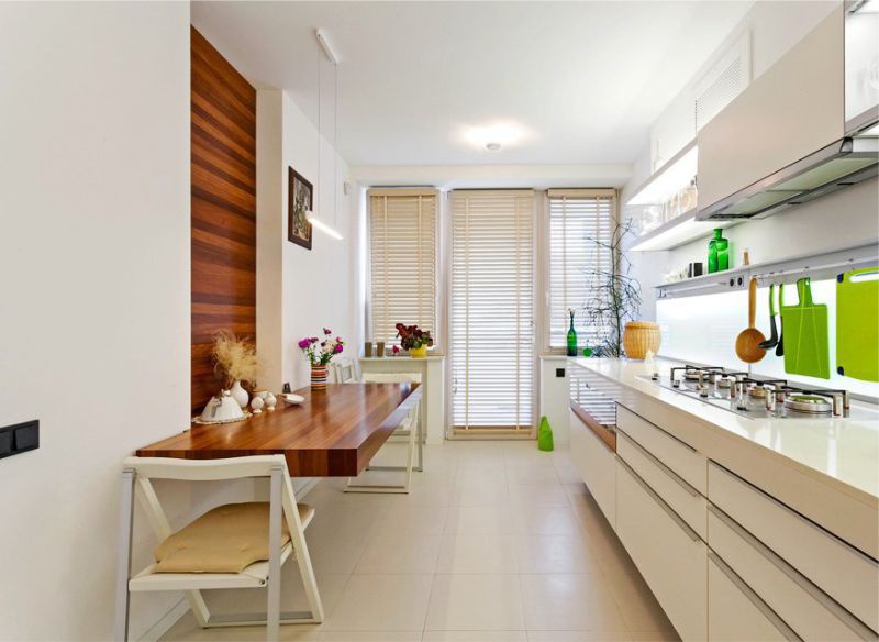 Bamboo blinds in the kitchen interior