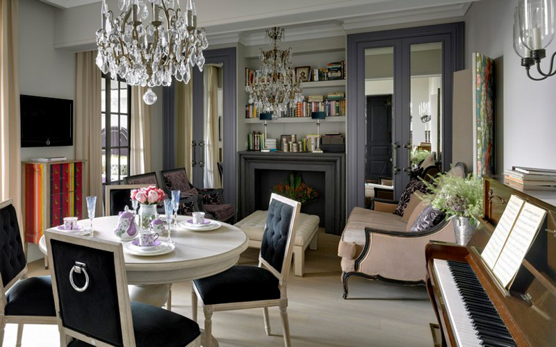 Interior of the kitchen-living room in classic style