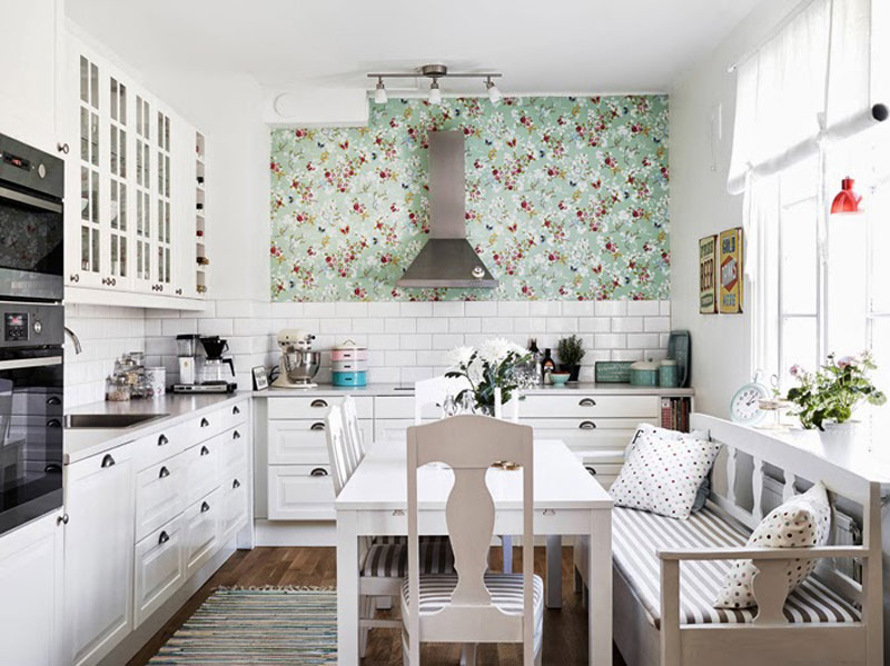 Wallpaper in the interior of the kitchen