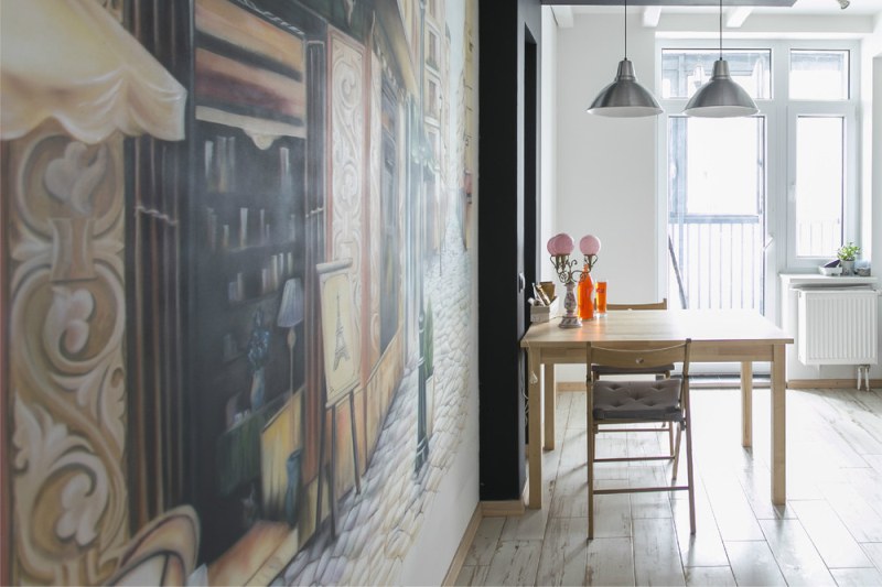 Airbrush pattern on the kitchen wall