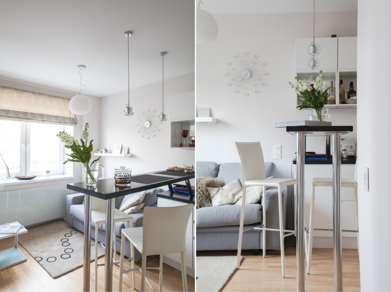 White kitchen in a studio apartment