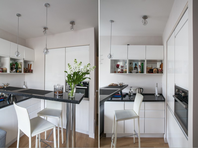 White kitchen in a studio apartment