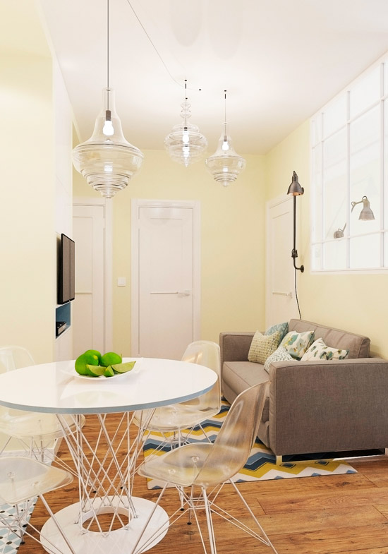 Kitchen-living room with glass partition