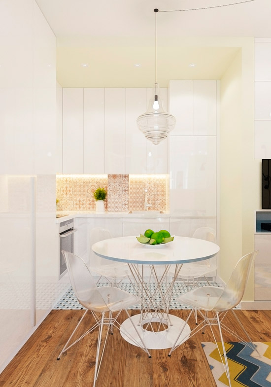 Kitchen-living room with glass partition