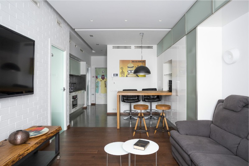 Kitchen in the interior of a studio apartment