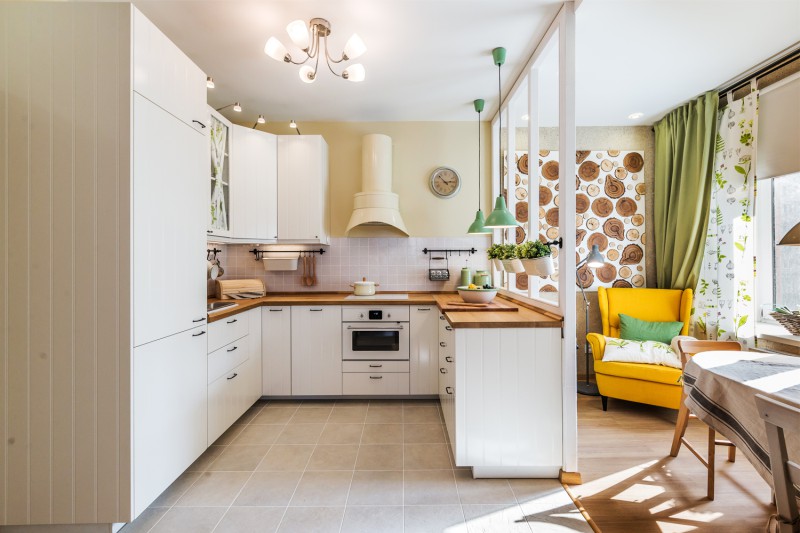 Country style kitchen with massive worktop