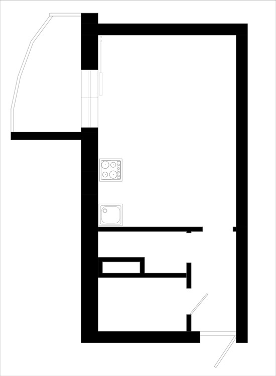 Plan de cuisine sans fenêtre avec portes translucides