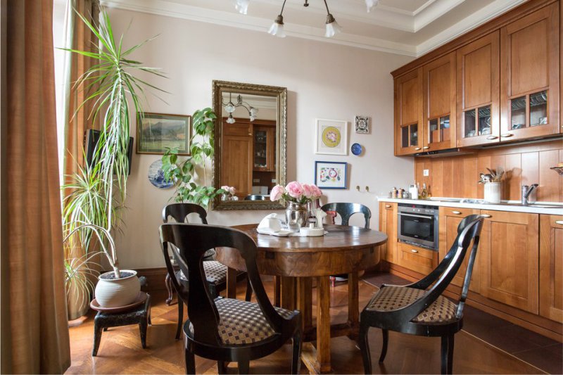 Mirror in the interior of a classic kitchen