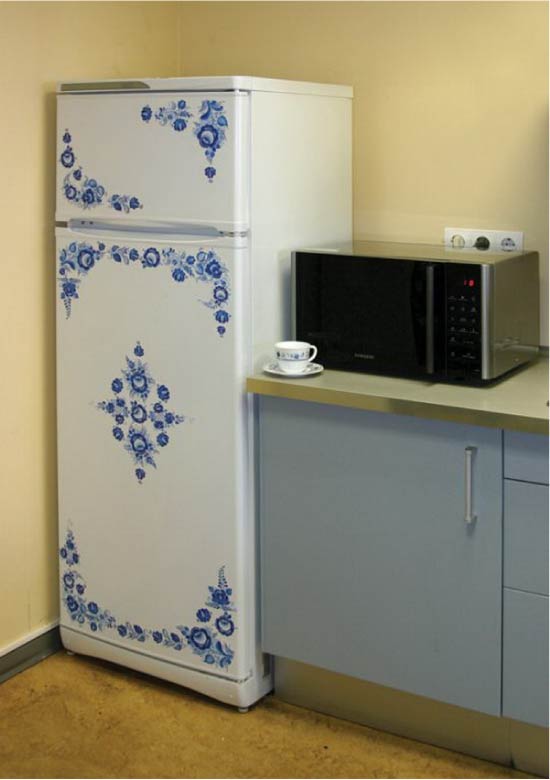 Gzhel style refrigerator decoupage