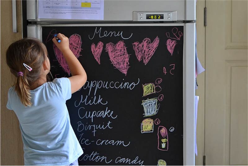 Design of the refrigerator with chalk wallpaper