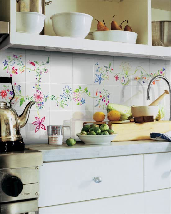 Painting ceramic tiles on the kitchen apron