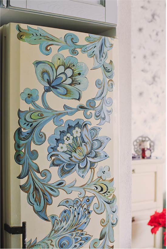 Fridge with painted flowers