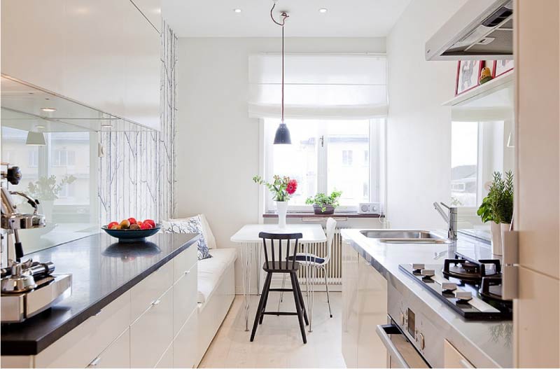 Parallel kitchen with dining area