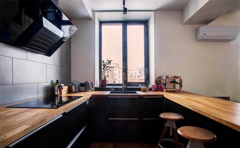 Sill above the cabinets of the kitchen set