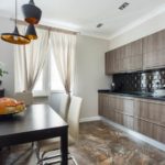 Brown stone floor in the kitchen interior