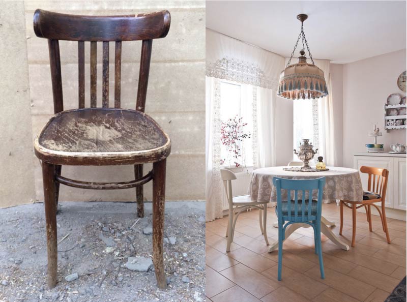 Old Viennese chair before and after restoration