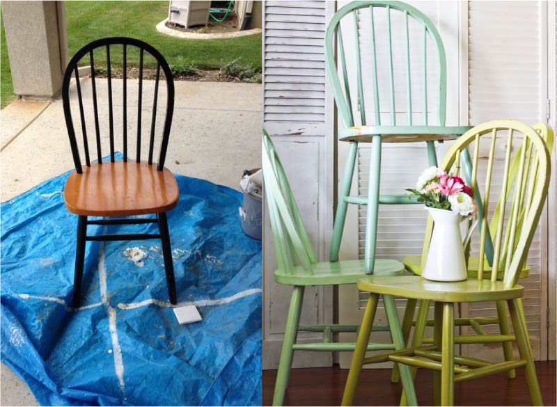 Chair before and after staining