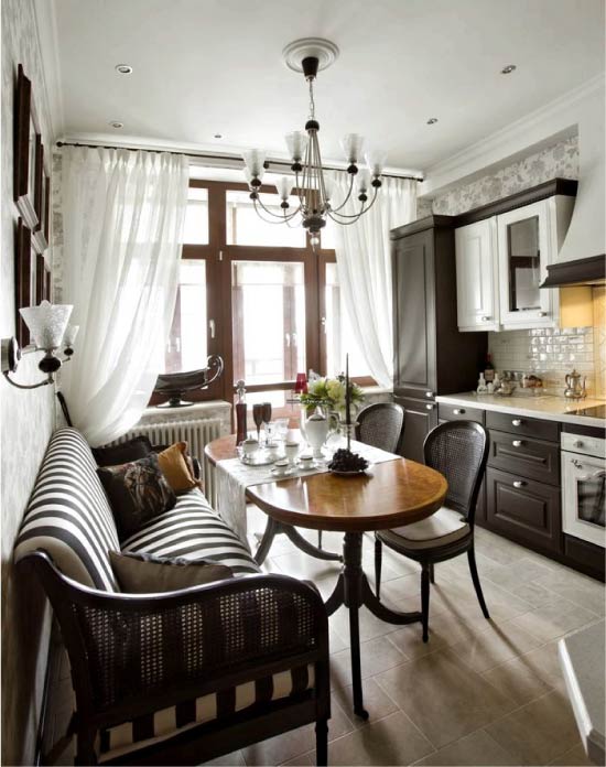 Classic kitchen interior with balcony