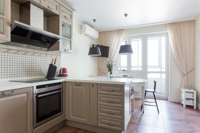 Curtains in the kitchen with a balcony in Provence style