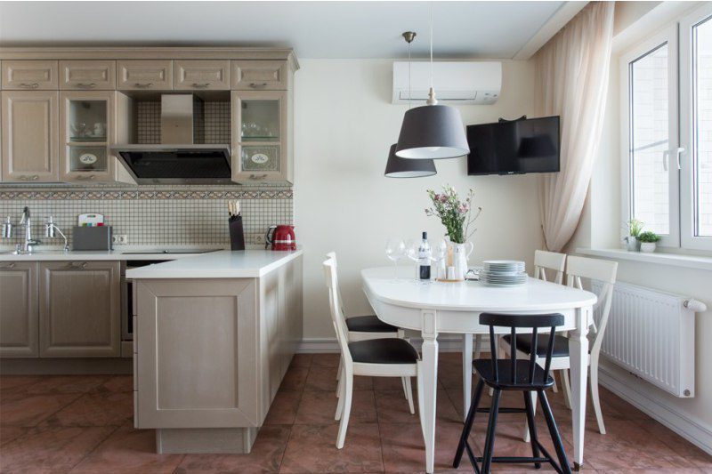 Curtains in the kitchen with a balcony in Provence style