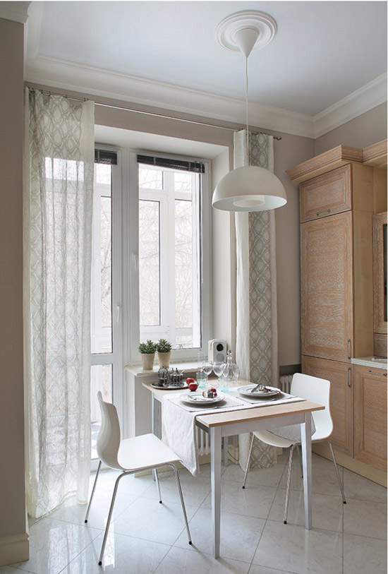 Curtains in the kitchen with balcony