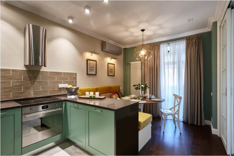 Modern kitchen interior with a balcony