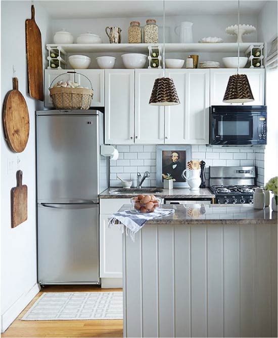 Refrigerator in metallic color in the kitchen interior