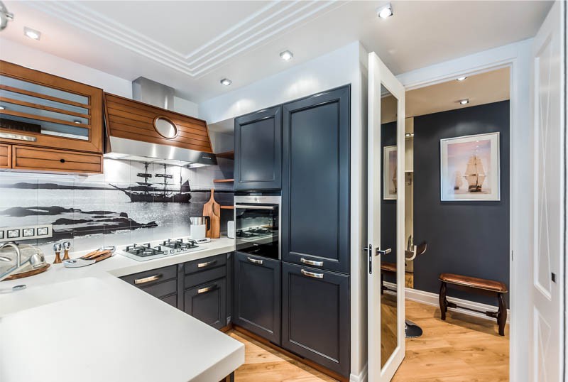 Dark blue kitchen in sea style