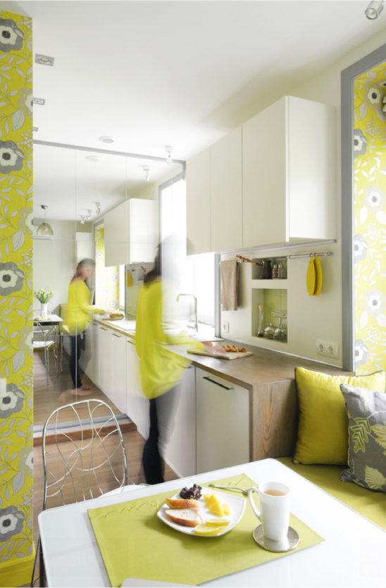 Yellow and white kitchen