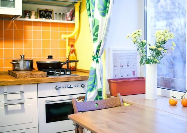 Domino type gas cooktop in a small kitchen in Khrushchev