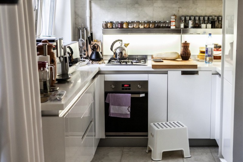 Narrow oven in the kitchen interior