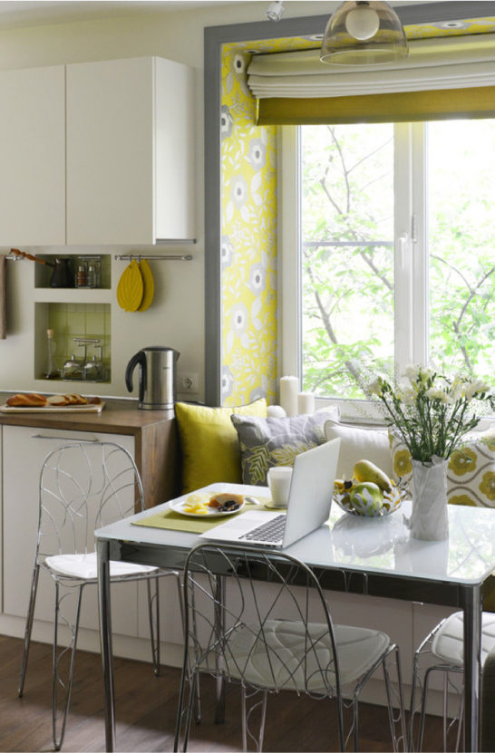 Yellow and white kitchen