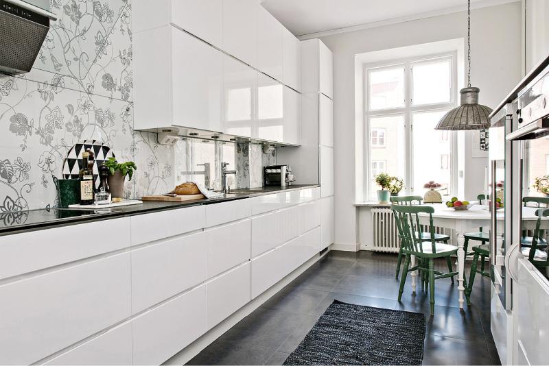 White glossy Scandinavian style kitchen