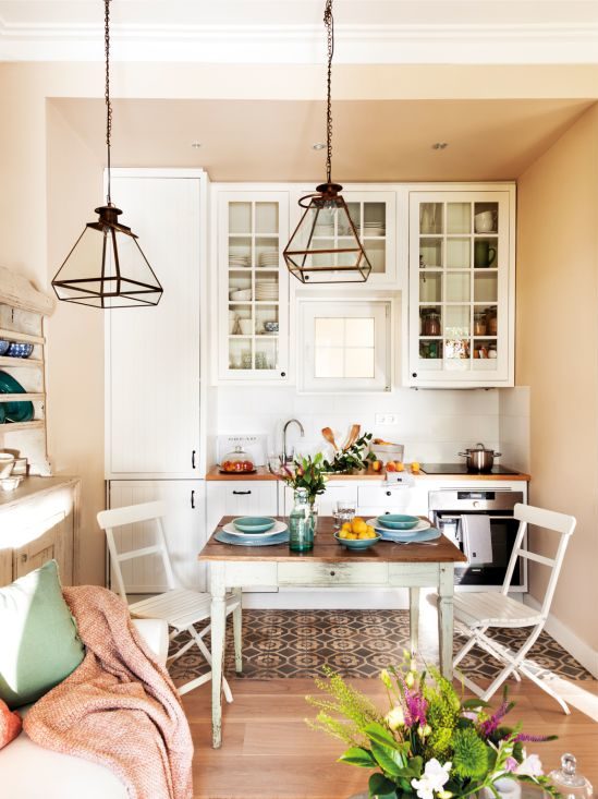 Colorful tiles on the kitchen floor