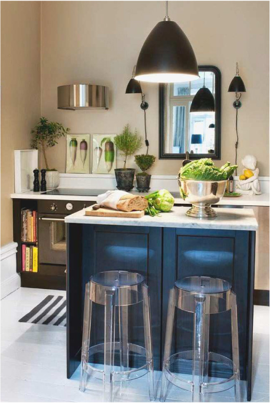 Transparent bar stools in the interior of a modern kitchen