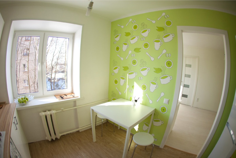 White kitchen with an area of ​​6 square meters. m