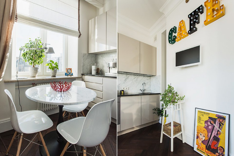 Beige kitchen without handles