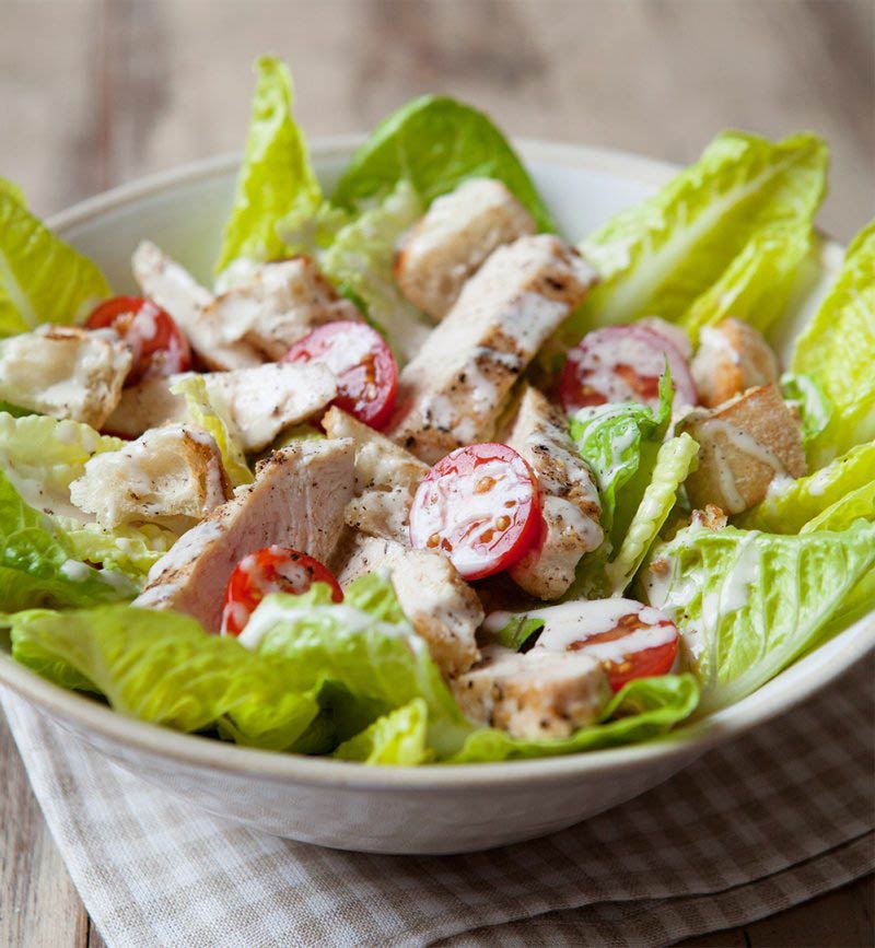 Caesar Salad with Chicken and Cherry Tomatoes