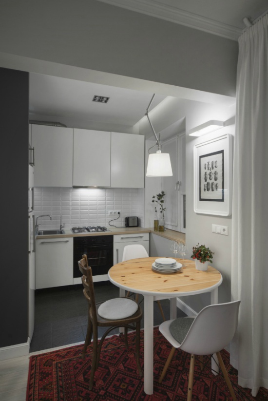 Kitchen in Khrushchev with frosted stretch ceiling