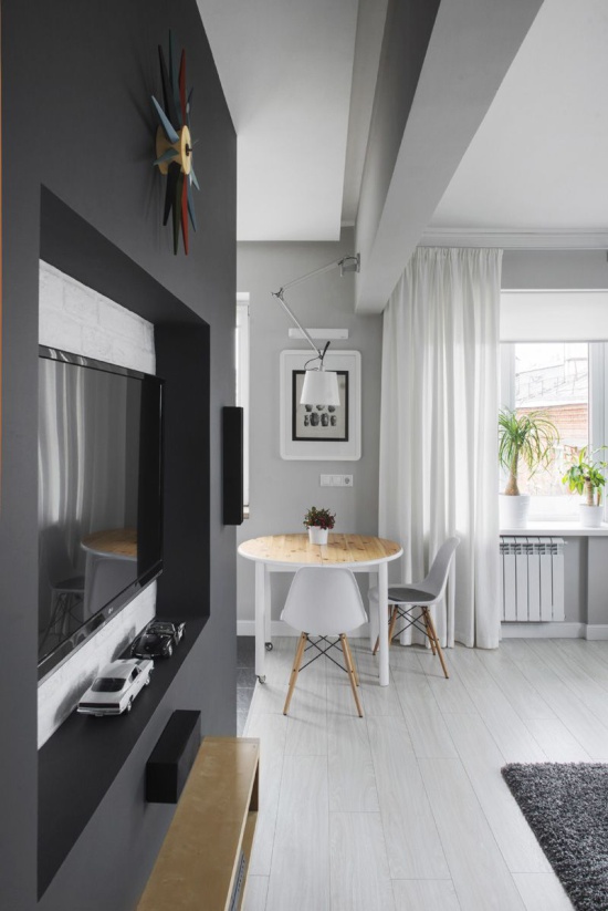 Kitchen in Khrushchev with frosted stretch ceiling